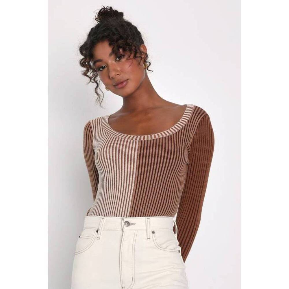 Lulu's Brown and Cream Striped Bodysuit